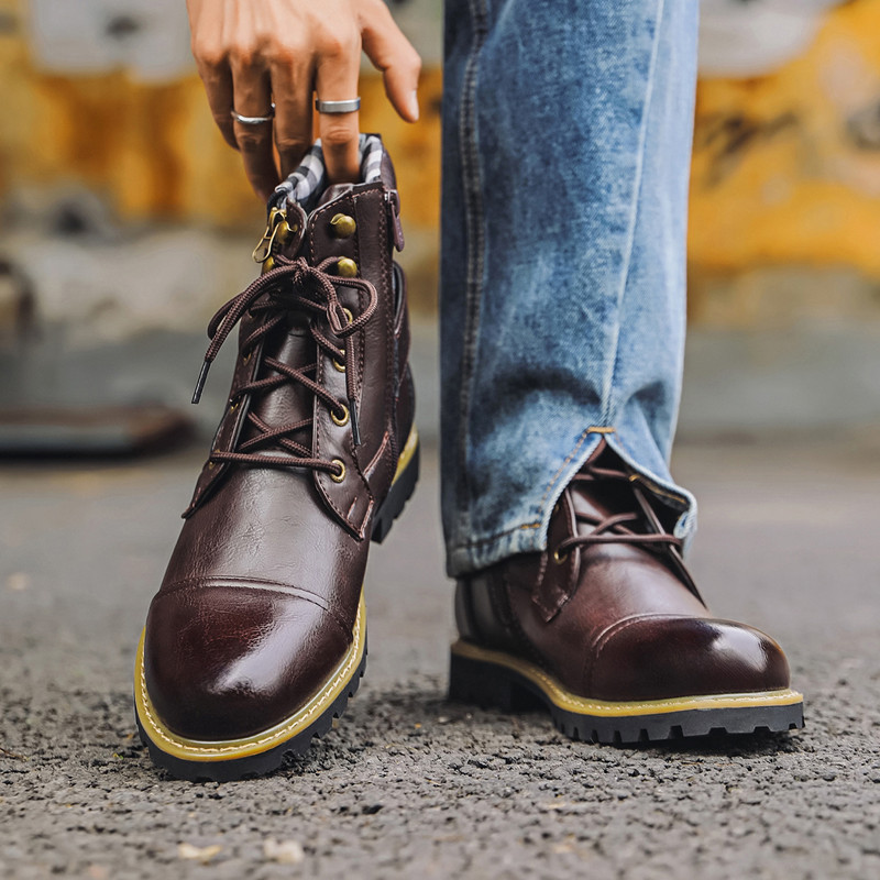 Men Shoes Oxford - Fashion Men Leather Boots Metal Double