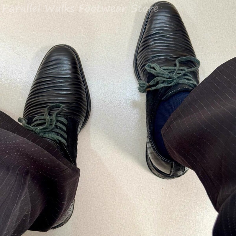 Men Shoes Oxford - Mens Pleated Leather Derby Shoes Vintage