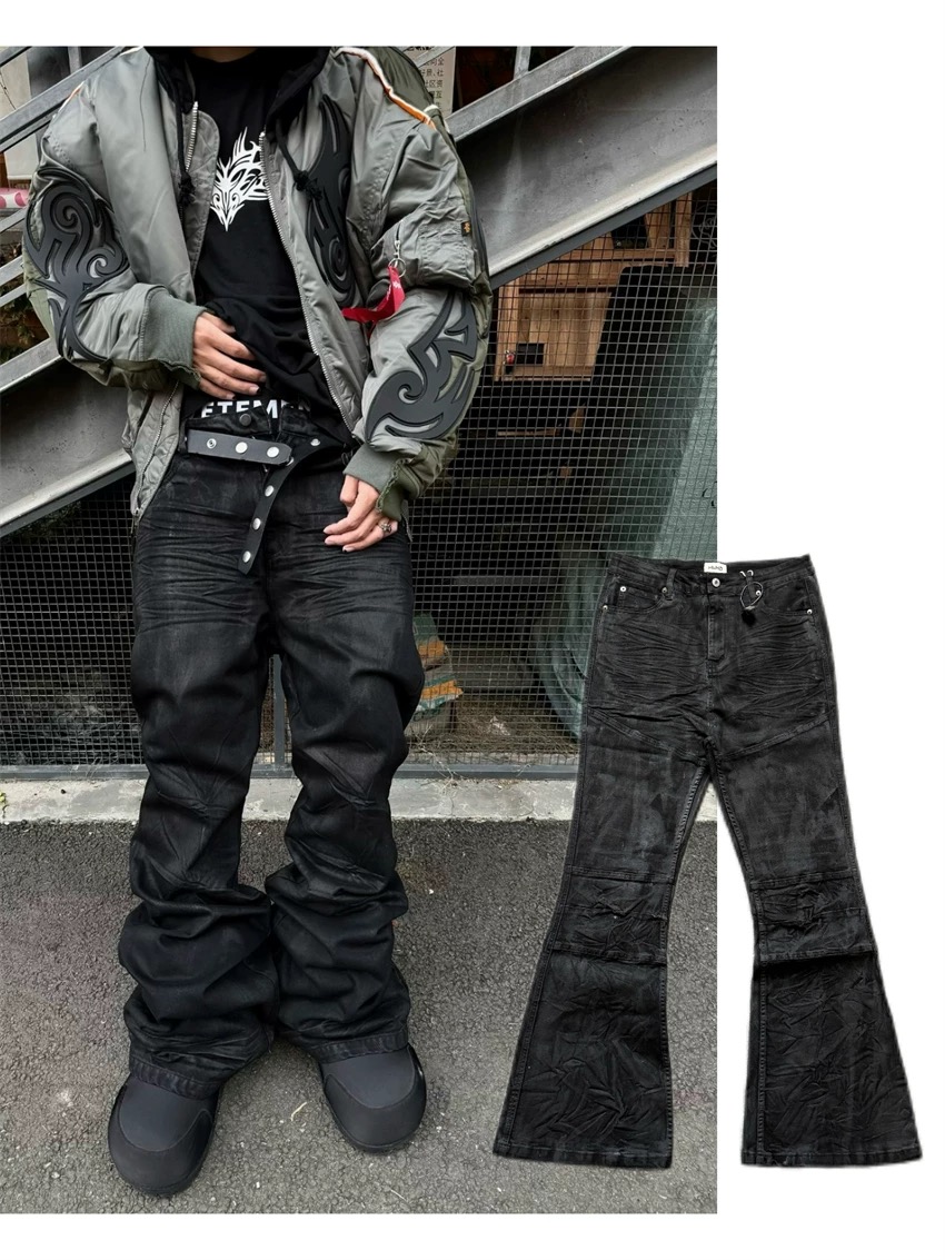 Men Shoes Jeans - High street coated micro-flare jeans American