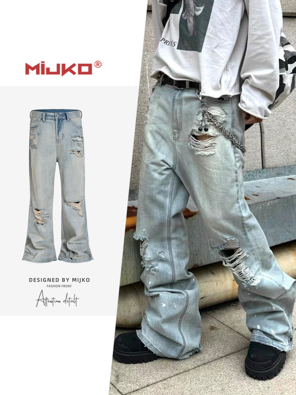MIJKO Unisex Ripped Slub Jeans - đánh giá và giá Men Shoes Jeans