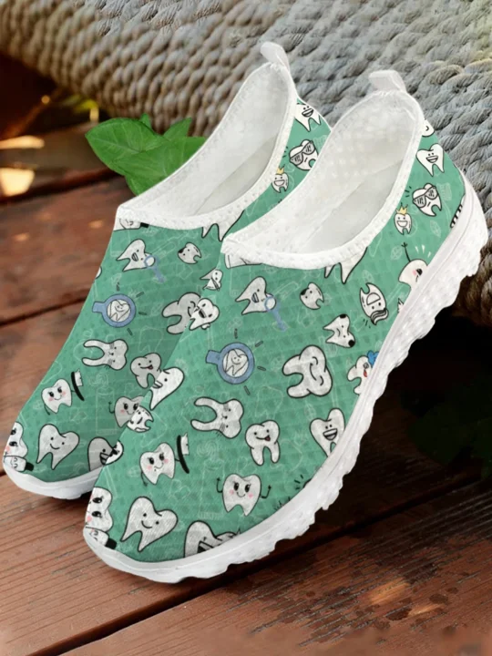White Cartoon Teeth Print Mesh - đánh giá và giá Men'S Shoes For Tennis